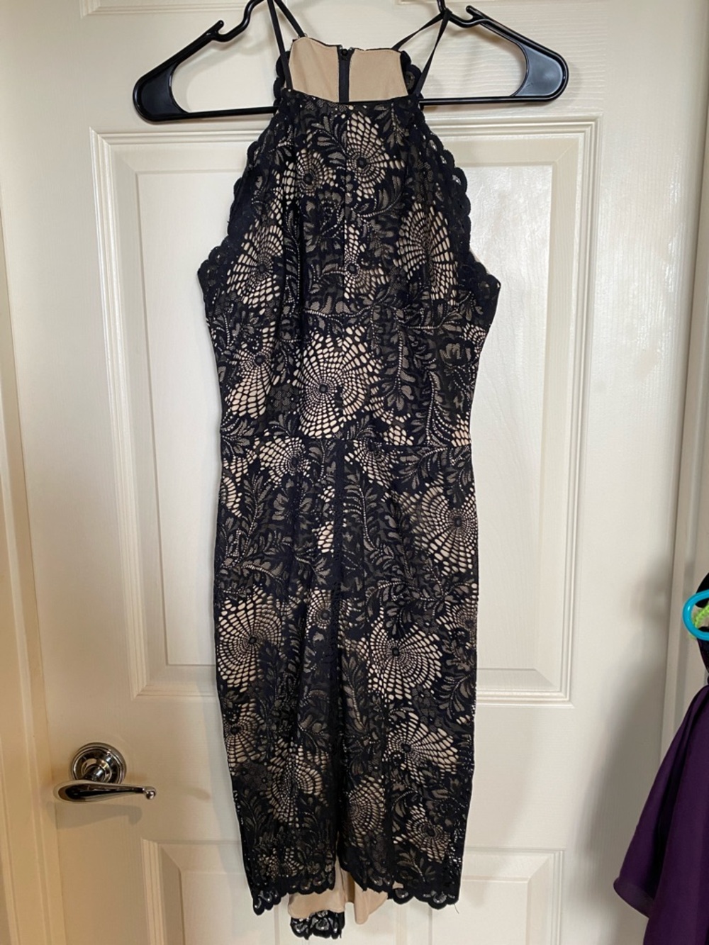 Windsor Black Lace Midi Dress with Nude Lining
